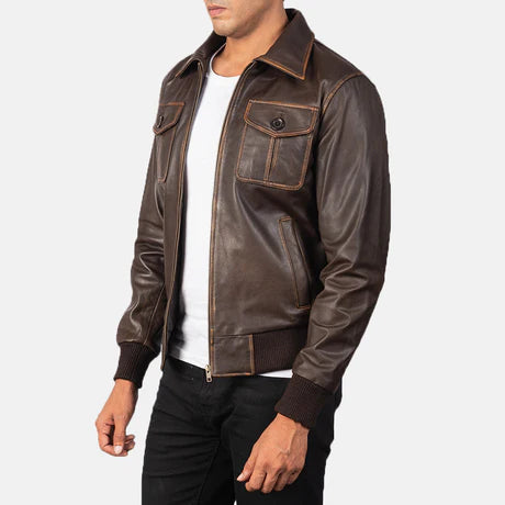 Aaron Black Leather Bomber Jacket