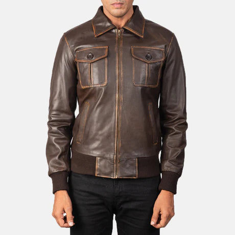 Aaron Black Leather Bomber Jacket