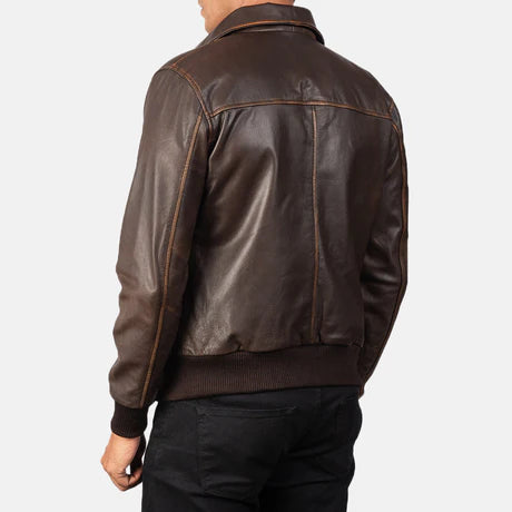 Aaron Black Leather Bomber Jacket