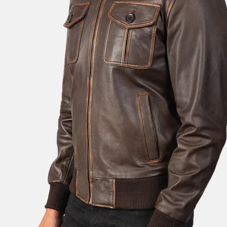 Aaron Black Leather Bomber Jacket