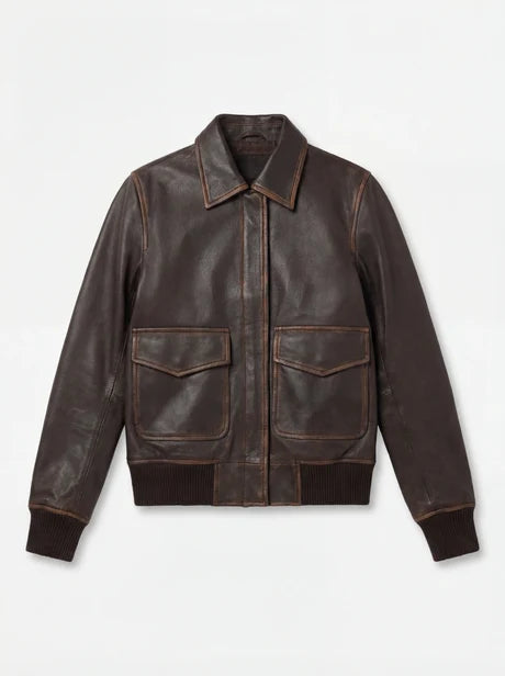 Women's Brown Leather Bomber Jacket 