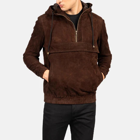 Kenton Hooded Brown Leather Pullover Jacket