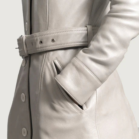 Moonlight Silver Leather Trench Coat
