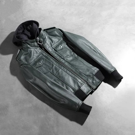 Women's Brown Genuine Leather Hooded Jacket