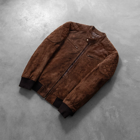 Sven Distressed Brown Leather Bomber Jacket