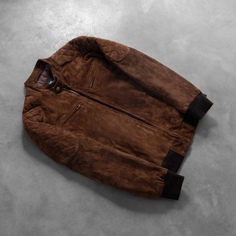 Sven Distressed Brown Leather Bomber Jacket
