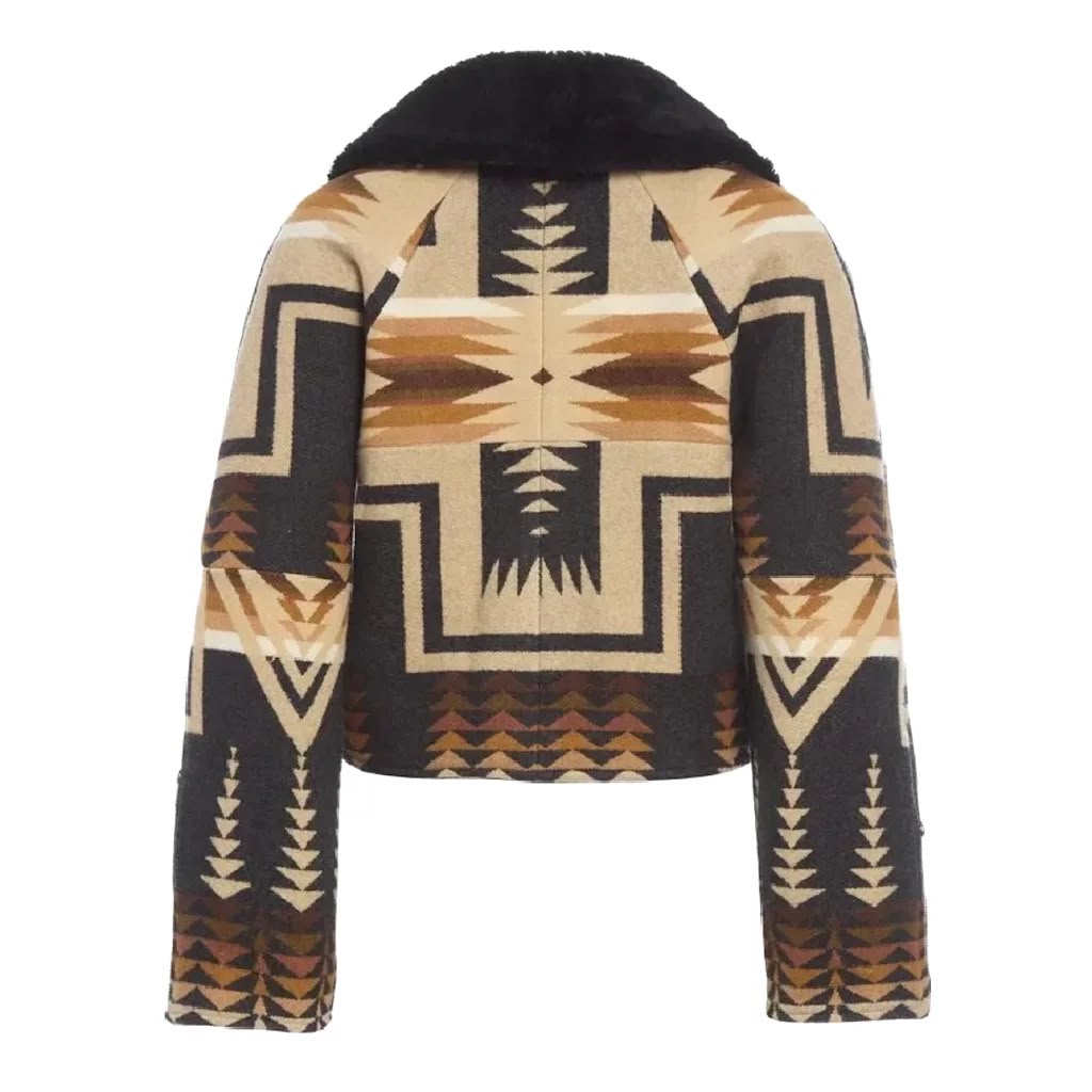 Women’s Beth Dutton inspired fleece jacket with geometric Aztec pattern, Southwestern winter fashion