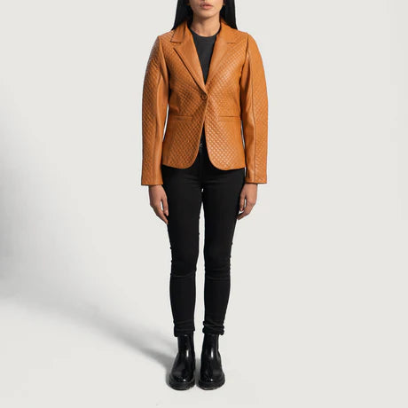 Cora Quilted Black Leather Blazer