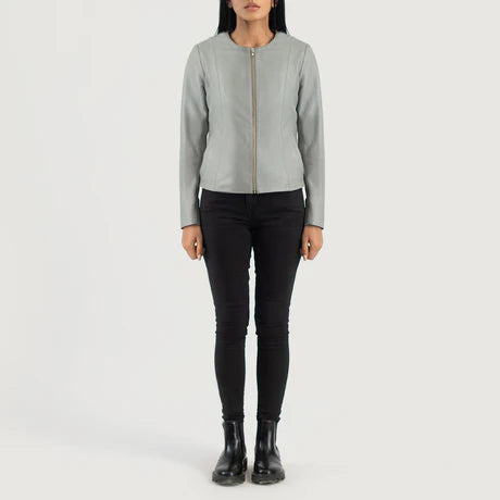 Elixir Grey Collarless Leather Jacket