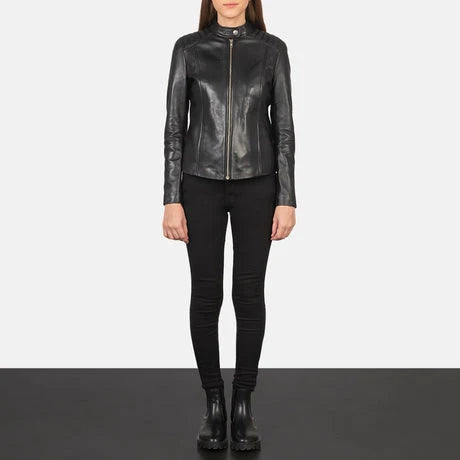 Women's Blue Genuine Leather Jacket