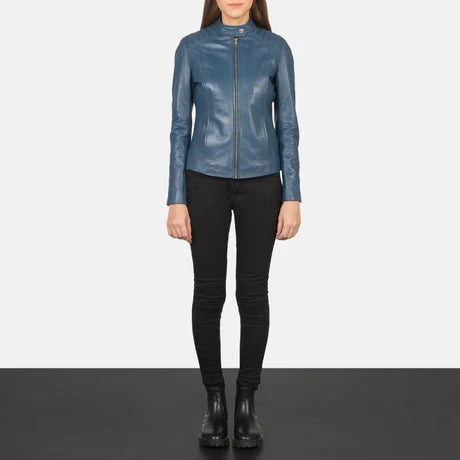 Women's Black Genuine Leather Cafe Racer Jacket