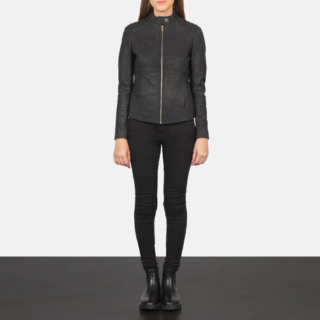 Women's Black Distressed Moto Leather Jacket