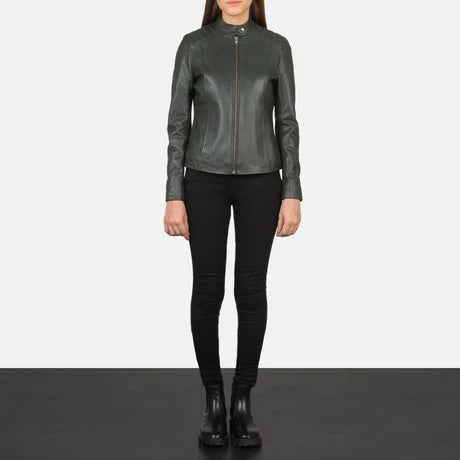 Women's Black Genuine Leather Cafe Racer Jacket