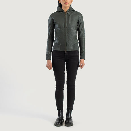 women's olive green leather jacket
