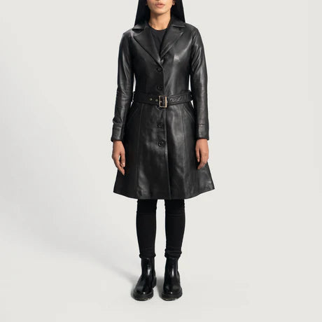Moonlight Silver Leather Trench Coat