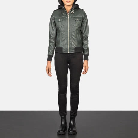 Women's Brown Genuine Leather Hooded Jacket