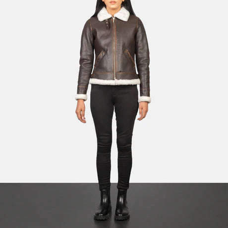 Sherilyn B-3 Black & White Leather Bomber Jacket