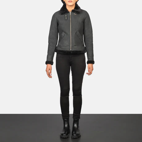 Sherilyn B-3 Black & White Leather Bomber Jacket
