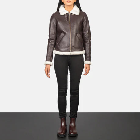 Sherilyn B-3 Black & White Leather Bomber Jacket