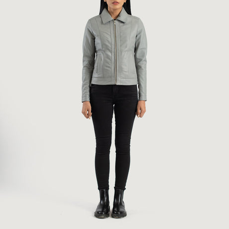 Women's Light Grey Classic Leather Jacket