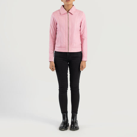 women's pink classic leather jacket