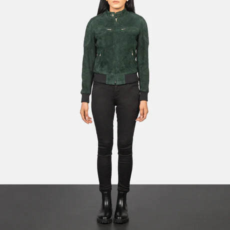 Zenna Green Suede Bomber Jacket