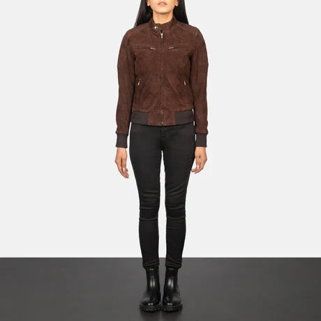 Women's Brown Suede Bomber Jacket