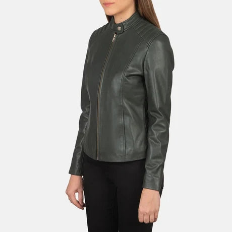 Women's Black Genuine Leather Cafe Racer Jacket