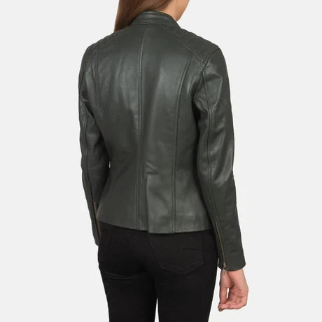 Women's Black Genuine Leather Cafe Racer Jacket