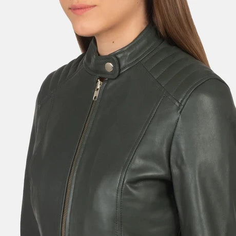Women's Black Genuine Leather Cafe Racer Jacket