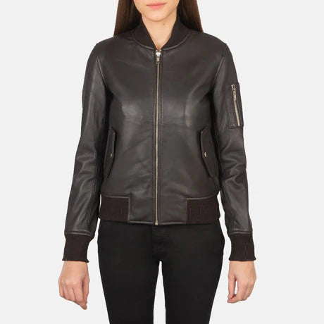 Women's Black Genuine Leather Bomber Jacket