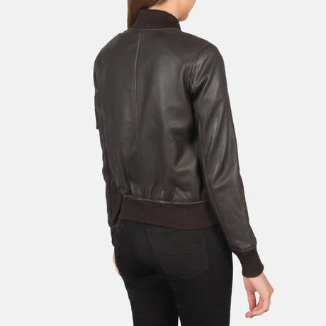 Women's Black Genuine Leather Bomber Jacket