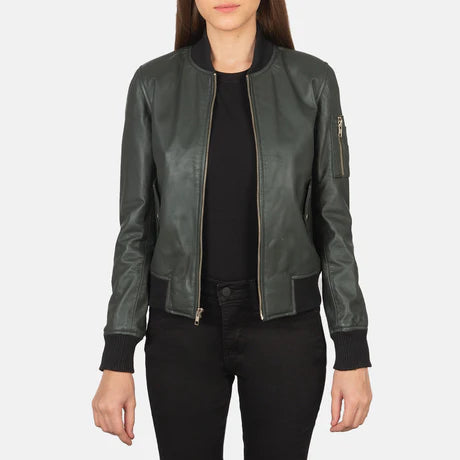 Women's Black Genuine Leather Bomber Jacket