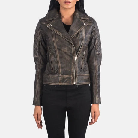 women's distressed grey leather jacket