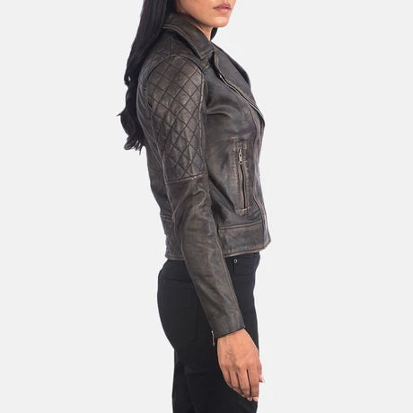 Women's Distressed Charcoal Leather Jacket 