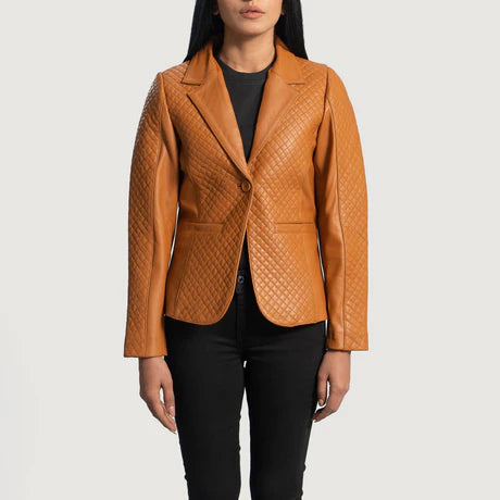 Cora Quilted Black Leather Blazer
