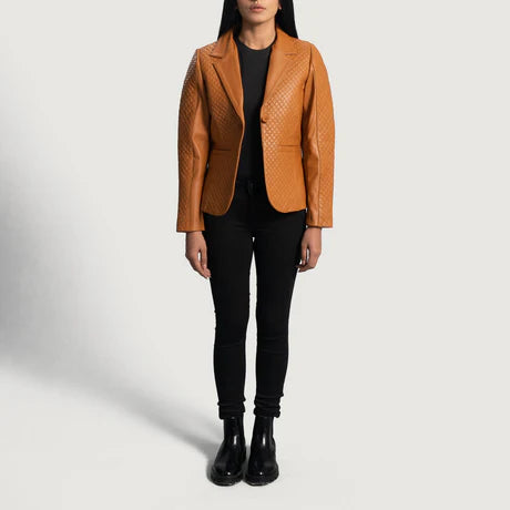 Cora Quilted Black Leather Blazer