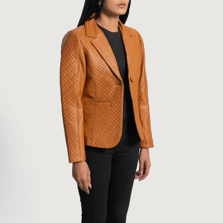 Cora Quilted Black Leather Blazer