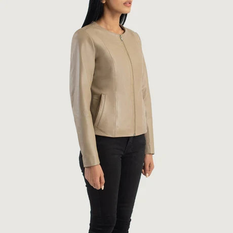 women's beige leather jacket