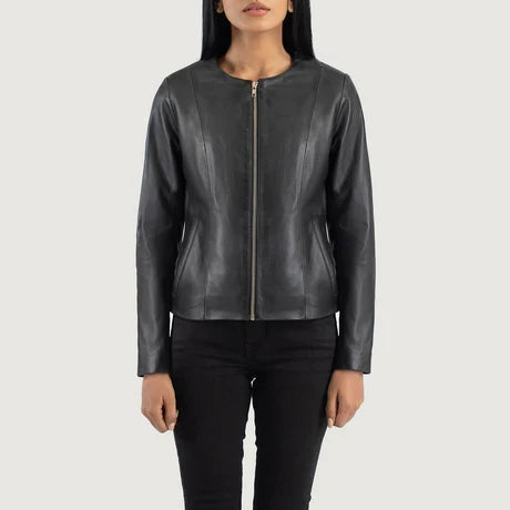women's black leather jacket