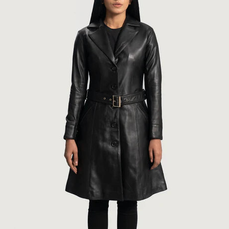 Moonlight Silver Leather Trench Coat