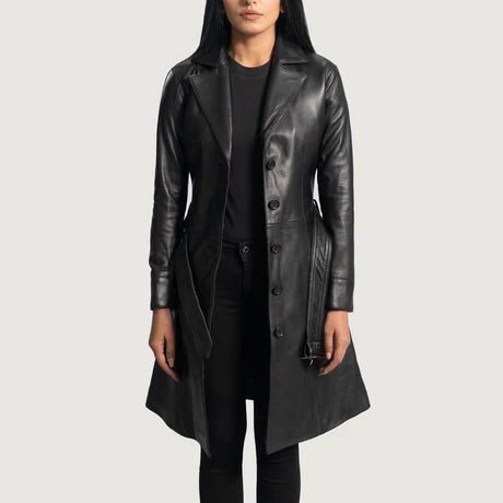 Moonlight Silver Leather Trench Coat