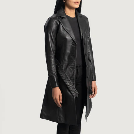 Moonlight Silver Leather Trench Coat