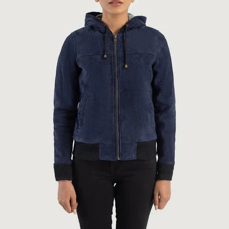 women's navy blue suede jacket