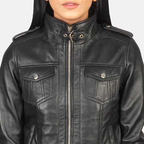 Women's Brown Genuine Leather Hooded Jacket