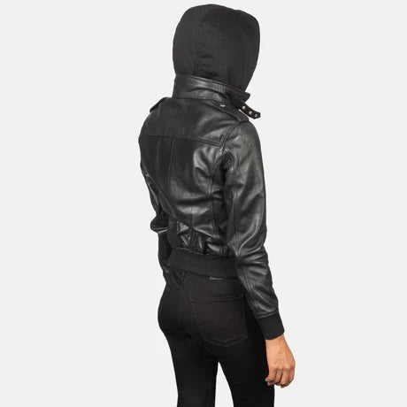 Women's Brown Genuine Leather Hooded Jacket
