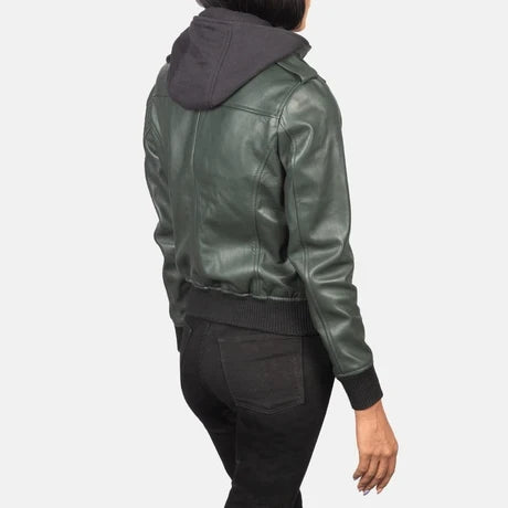 Women's Brown Genuine Leather Hooded Jacket