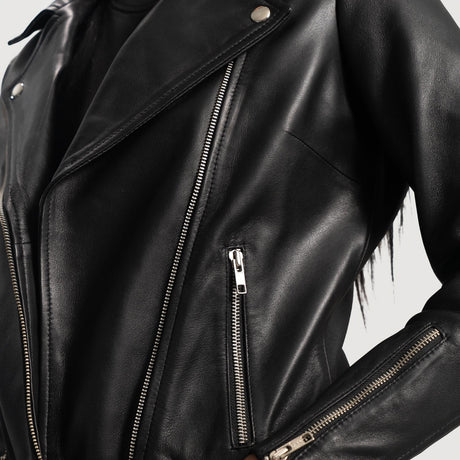 women's classic black genuine leather biker jacket