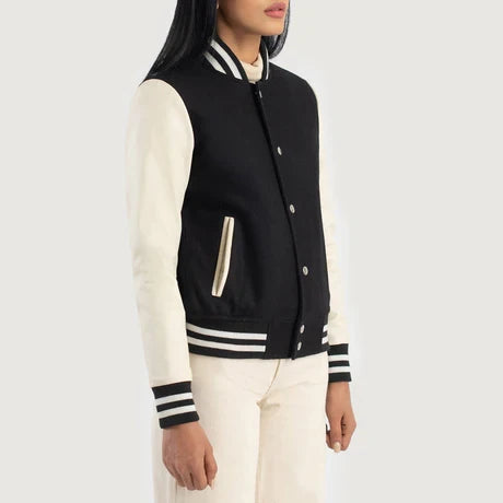 Women's Black Cream Varsity Letterman Jacket