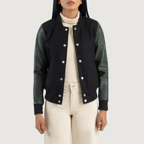 women's black leather sleeve jacket